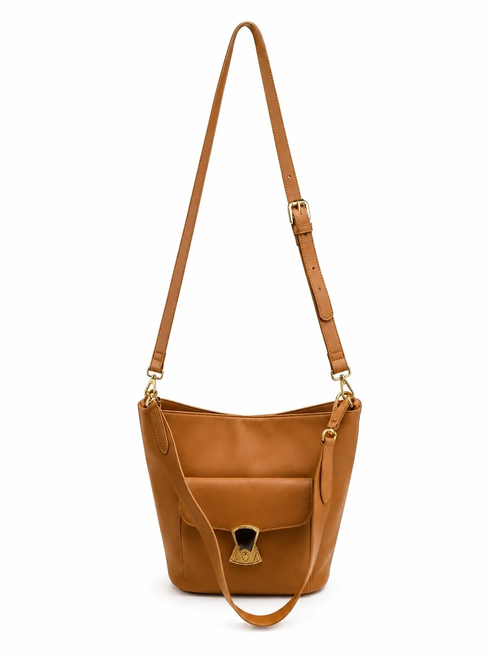 Talbots Tan Leather Bucket Shoulder Bag with Gold Hardware